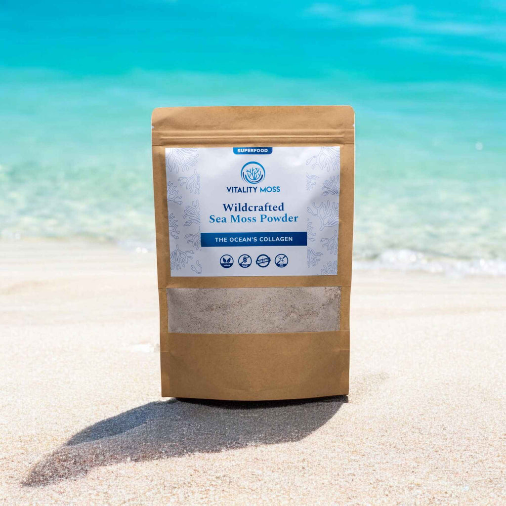 Sea moss powder on beach