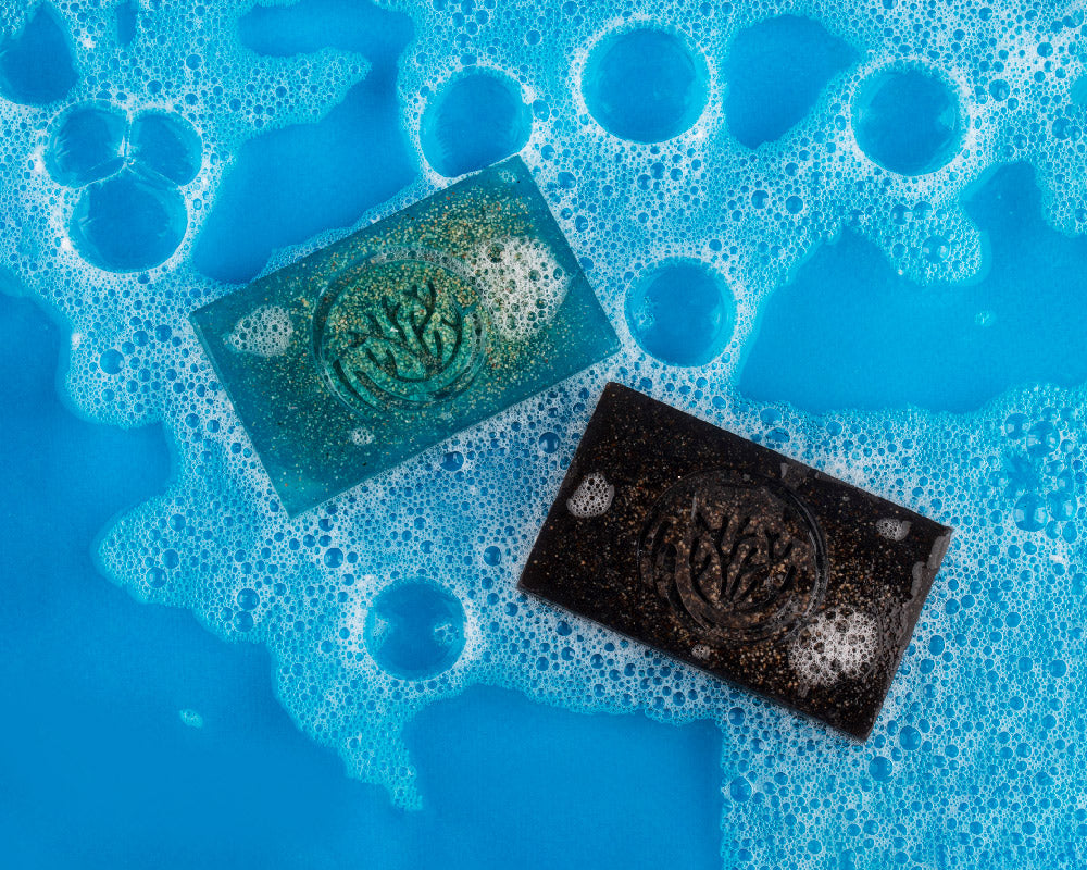 Vitality Moss sea moss soaps in water with bubbles 